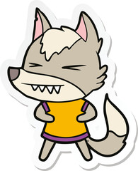 sticker of a angry wolf cartoon