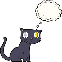 cartoon black cat with thought bubble