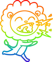 rainbow gradient line drawing cartoon running lion
