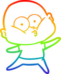 rainbow gradient line drawing cartoon bald man staring