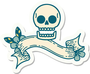 tattoo sticker with banner of a skull