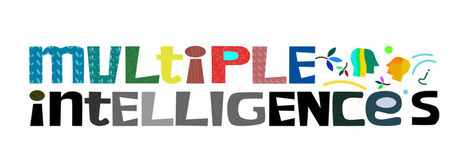 Multiple intelligence concept phrase colourful letters vector art. Thinking process idea for text book, book covers web page design. Hand drawn letters for templates blogs. Education data. Howard 