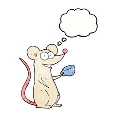 thought bubble textured cartoon mouse with cup of tea