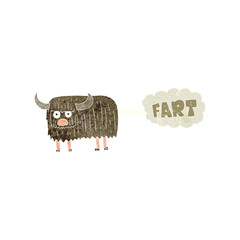 retro cartoon hairy cow farting
