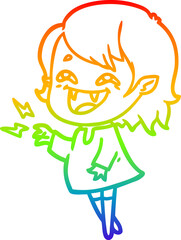 rainbow gradient line drawing cartoon laughing vampire girl