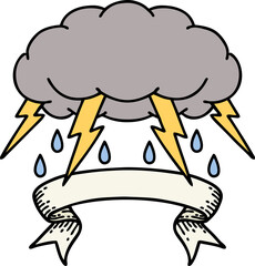 tattoo with banner of a storm cloud