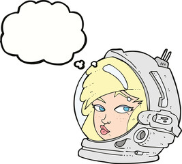 cartoon female astronaut with thought bubble