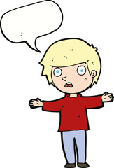 cartoon worried boy with speech bubble