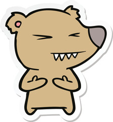 sticker of a angry bear cartoon