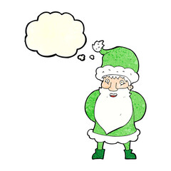 cartoon santa claus with thought bubble