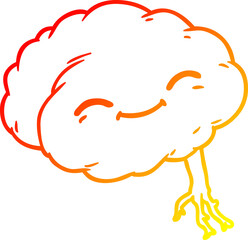 warm gradient line drawing cartoon happy brain