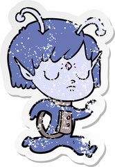 distressed sticker of a cartoon alien girl