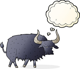 cartoon annoyed hairy ox with thought bubble