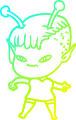 cold gradient line drawing cute cartoon alien girl
