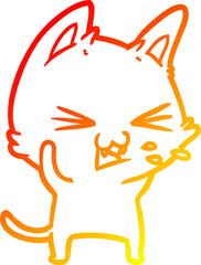 warm gradient line drawing cartoon cat hissing