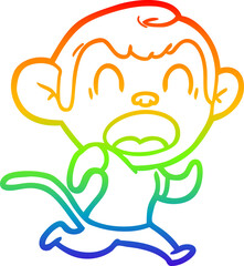 rainbow gradient line drawing shouting cartoon monkey running