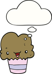 cartoon cupcake with face and thought bubble