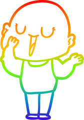 rainbow gradient line drawing happy cartoon bald man yawning