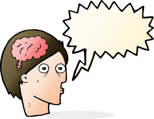 cartoon head with brain symbol with speech bubble