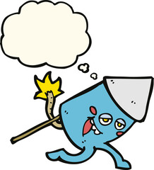 cartoon funny firework character with thought bubble