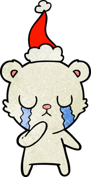 crying polar bear textured cartoon of a wearing santa hat