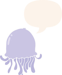 cartoon jellyfish and speech bubble in retro style