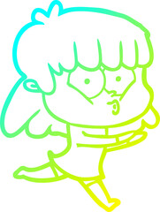 cold gradient line drawing cartoon whistling girl