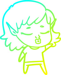 cold gradient line drawing pretty cartoon elf girl