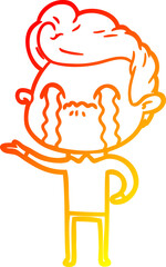 warm gradient line drawing cartoon man crying