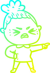 cold gradient line drawing cartoon angry woman