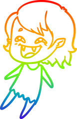 rainbow gradient line drawing cartoon laughing vampire girl