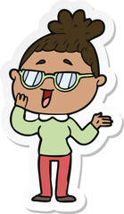 sticker of a cartoon happy woman wearing spectacles