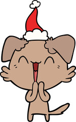 laughing little dog line drawing of a wearing santa hat
