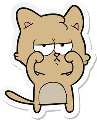 sticker of a tired cartoon cat rubbing eyes