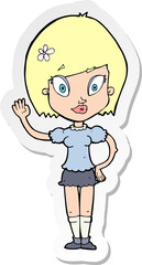 sticker of a cartoon pretty girl waving
