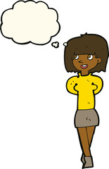 cartoon happy woman with thought bubble