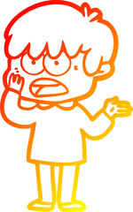warm gradient line drawing worried cartoon boy