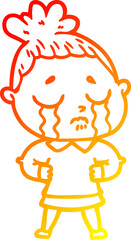 warm gradient line drawing cartoon crying woman