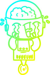 cold gradient line drawing cartoon crying robot
