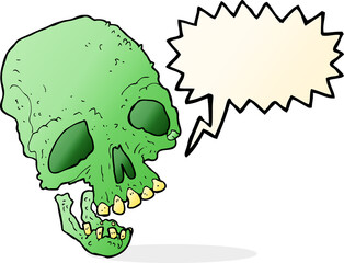 cartoon ancient spooky skull with speech bubble