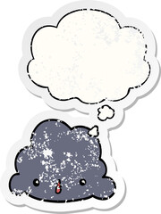 cartoon cloud and thought bubble as a distressed worn sticker