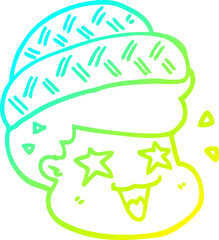 cold gradient line drawing cartoon boy wearing hat