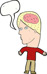 cartoon man with brain symbol with speech bubble