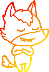 warm gradient line drawing friendly cartoon wolf