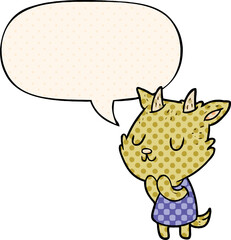 cute cartoon goat and speech bubble in comic book style