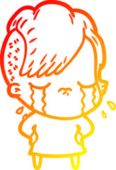 warm gradient line drawing cartoon crying girl