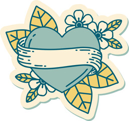 tattoo style sticker of a heart and banner