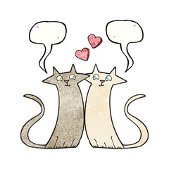 speech bubble textured cartoon cats in love