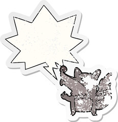 cartoon halloween werewolf howling and speech bubble distressed sticker