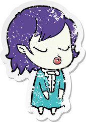 distressed sticker of a cute cartoon vampire girl
